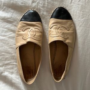 Chanel tan and black espadrilles
